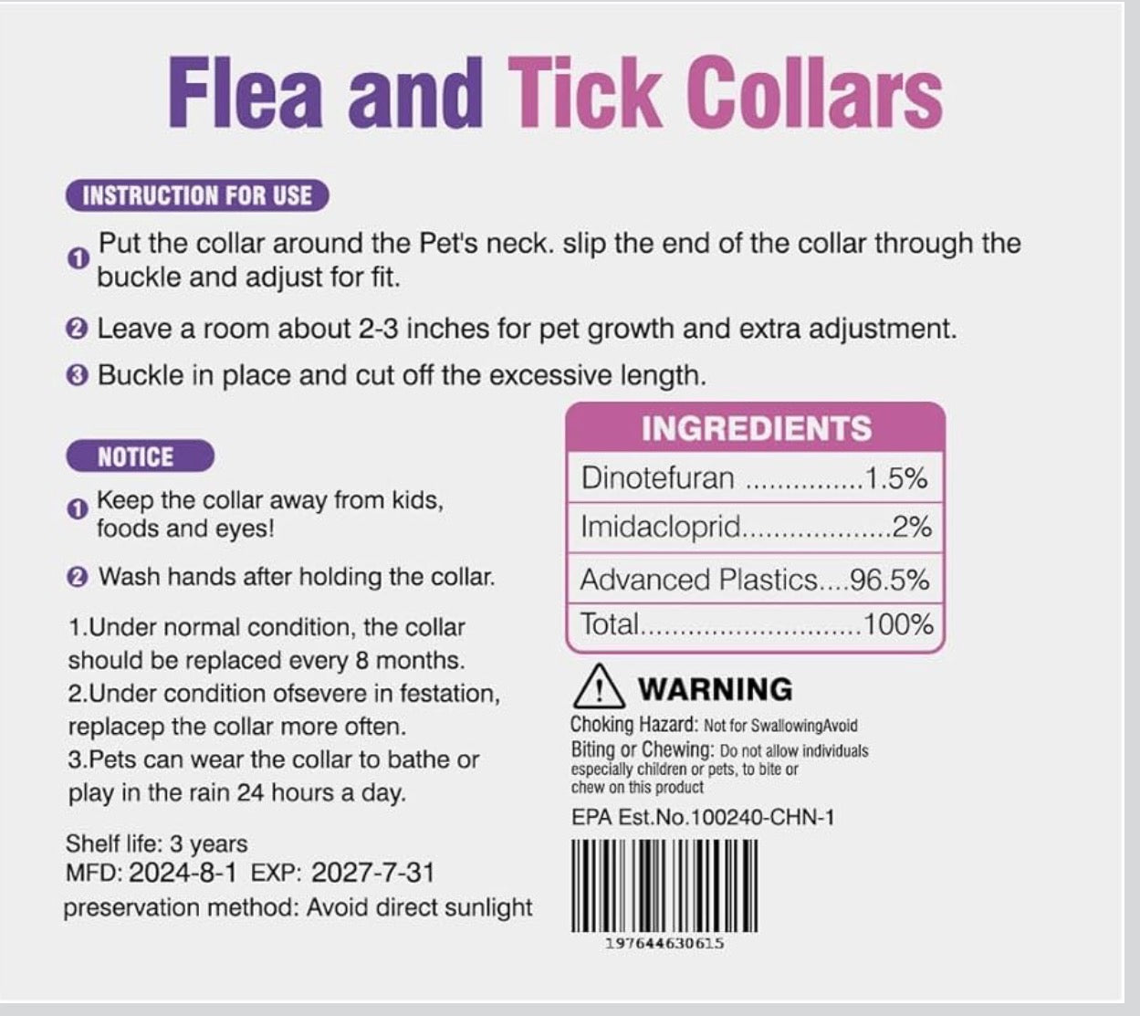 Flea Collar for Dogs 4 Pack 8 Months Long-Term Protection Natural Waterproof Adjustable Size Suitable for Small Medium and Large Dog