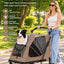 Large Dog Stroller Foldable Pet Pram with Mesh Windows Coffee Brown