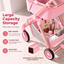 Luxury Pet Stroller for Small Dogs & Cats – 2-in-1 Detachable Carrier, Foldable, 360° Swivel Wheels, Large Storage Basket, Pink